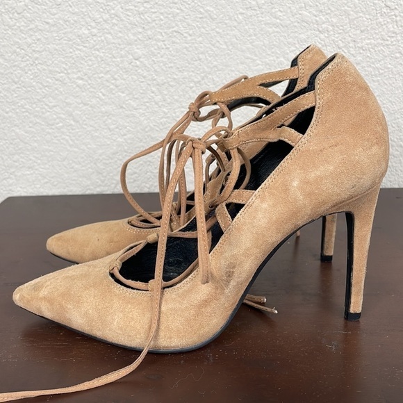 Jeffrey Campbell Brielle Lace Up Pointed Toe Stiletto Heels Camel Tan Sz 9 - Picture 5 of 16